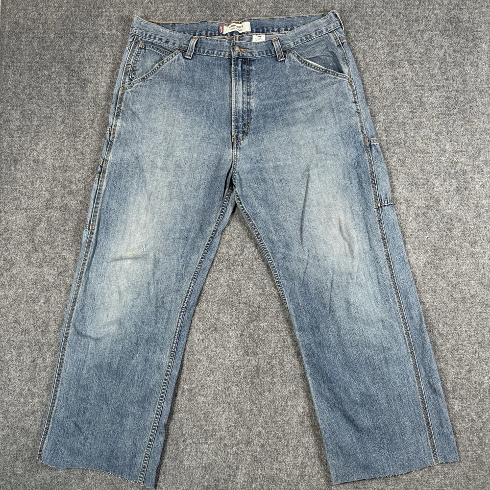 👖🔨 Vintage Levis Carpenter Jeans Mens 38x28 Raw Hem Loose Straight Work Skate